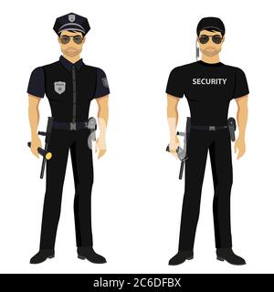 Security and Police guards isolated in the white background. Stock Vector