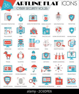 Vector Cyber security ultra modern outline artline flat line icons for web and apps Stock Vector