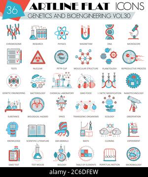 Vector Genetics and bioengineering ultra modern outline artline flat line icons for web and apps Stock Vector