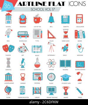 Vector School University college ultra modern outline artline flat line icons for web and apps Stock Vector