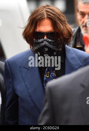 Actor Johnny Depp arriving at the High Court in London for a hearing in his libel case against the publishers of The Sun and its executive editor, Dan Wootton. Stock Photo