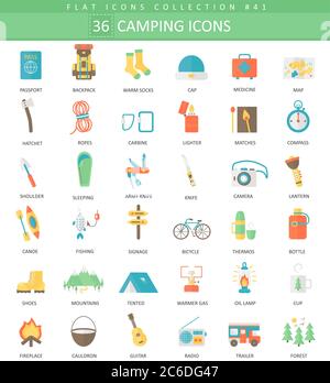 Flat design camping icon set in ui colors. Vector illustration Stock ...