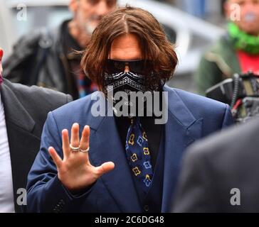 Actor Johnny Depp arriving at the High Court in London for a hearing in his libel case against the publishers of The Sun and its executive editor, Dan Wootton. Stock Photo