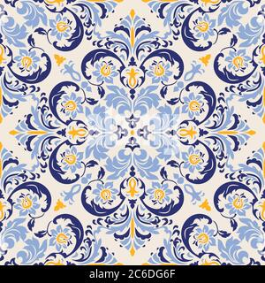 Seamless colorful tile in turkish style. Azulejos tile patchwork. Portuguese and Spain decor. Islam, Arabic, Indian, motif. Hand drawn background. Stock Vector