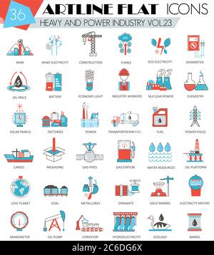 Vector Heavy and power industry ultra modern outline artline flat line icons for web and apps Stock Vector