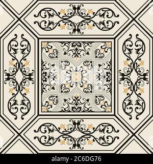Seamless colorful tile in turkish style. Azulejos tile patchwork. Portuguese and Spain decor. Islam, Arabic, Indian, motif. Hand drawn background. Stock Vector