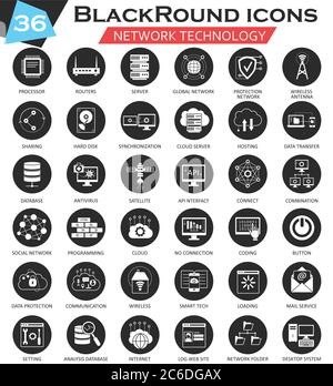 Vector Network technology circle white black icon set. Ultra modern icon design for web Stock Vector