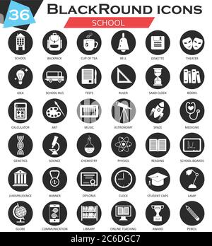 Vector School circle white black icon set. Ultra modern icon design for web Stock Vector