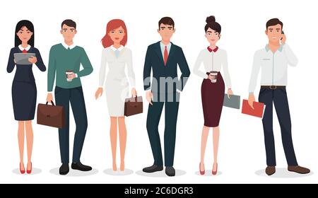 Young Office business people with suitcases and gadgets collection Stock Vector
