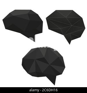 Abstract creative low polygonal black diamond crystal brain set Stock Vector
