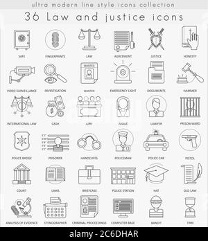 Vector Law and justice ultra modern outline line icons for web and apps Stock Vector