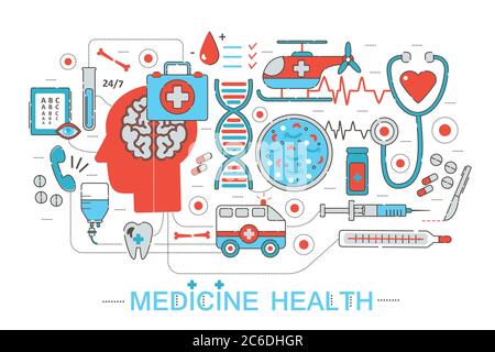 Modern Flat thin Line design science medical healthcare concept for web banner website, presentation, flyer and poster Stock Vector