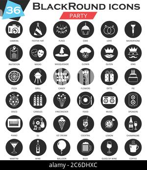 Vector Party circle white black icon set. Ultra modern icon design for web Stock Vector