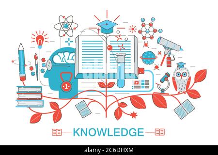 Modern graphic flat line design style infographics concept of online learning, knowledge, for business card, website, presentation and poster Stock Vector