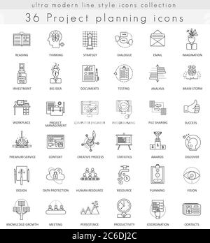 Vector Project planning strategy ultra modern outline line icons for web and apps Stock Vector