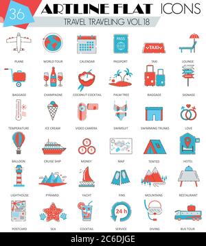 Vector Travel traveling ultra modern outline artline flat line icons for web and apps Stock Vector