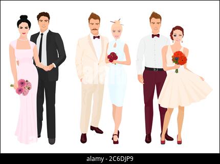 Elegant wedding couples bride and groom set Stock Vector