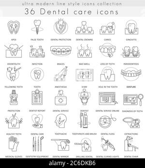 Vector Dental care ultra modern outline line icons for web and apps Stock Vector