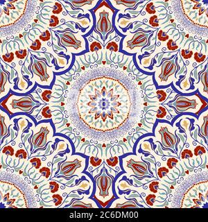 Seamless colorful pattern with floral mandala. Vintage decorative element. Hand drawn floral pattern in turkish style. Arabic, Indian, Ottoman motif. Stock Vector