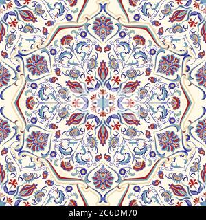 Seamless colorful pattern with floral mandala. Vintage decorative element. Hand drawn floral pattern in turkish style. Arabic, Indian, Ottoman motif. Stock Vector