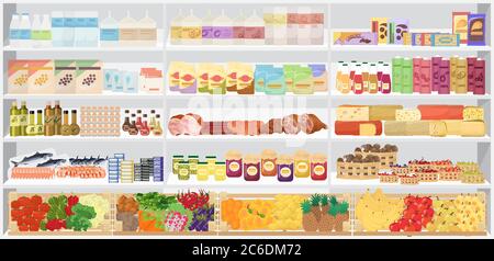 Store supermarket shelves shelfs with products. Vector illustration Stock Vector