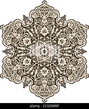 Floral hand drawn Mandala. Turkish motif. Round colorful floral ornament in traditional Oriental pattern. Isolated decorative element for design. Stock Vector