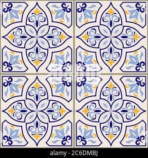 Seamless colorful patchwork in turkish style. Hand drawn background. Azulejos tiles patchwork.Portuguese and Spain decor. Islam, Arabic, ottoman motif Stock Vector