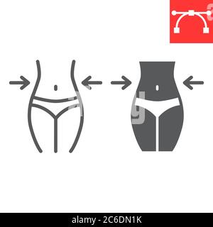 Weight loss line and glyph icon, fitness and diet, fit body sign vector graphics, editable stroke linear icon, eps 10. Stock Vector