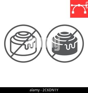 No sweet line and glyph icon, food and keto diet, cinnamon bun sign vector graphics, editable stroke linear icon, eps 10. Stock Vector