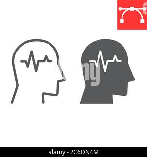 Epilepsy line and glyph icon, illness and neurology, epilepsy sign vector graphics, editable stroke linear icon, eps 10. Stock Vector