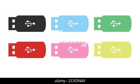 Vector Isolated Different Color Set of Flat USB device icon or illustration Stock Vector