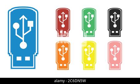 Vector Isolated Different Color Set of Flat USB device icon or illustration Stock Vector