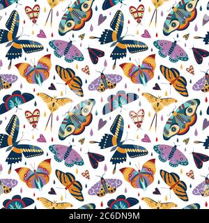 Exotic Moth and Tropical Butterfly Seamless Pattern Stock Vector