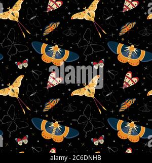 Exotic Moth and Tropical Butterfly Seamless Pattern Stock Vector