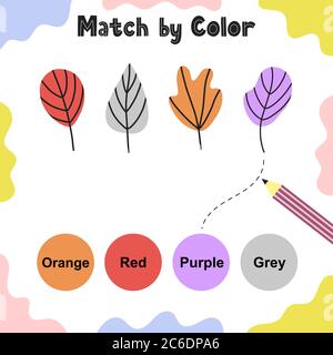 Matching game for kids. Choose the correct colors for leaves Stock Vector
