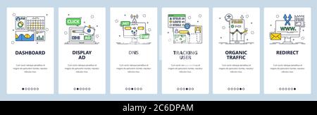 User activity tracking mobile app onboarding screens, vector website banner template Stock Vector