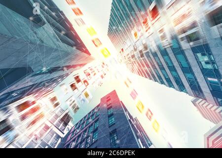 Modern living, Zuidas Amsterdam, IOT, network concept. Smart city. 5G, artificial intelligence, computer, internet of things, mobile data, business ar Stock Photo