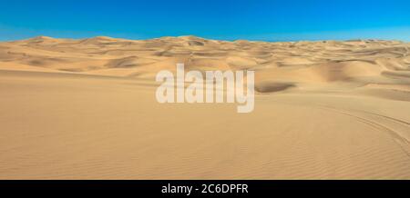 Big sand dunes panorama. Desert and coastal beach sand landscape scenery. Abstract background. Stock Photo