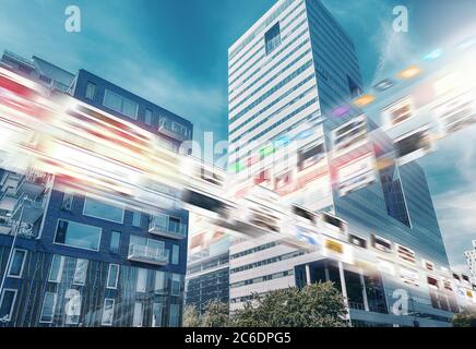 Modern living, Zuidas Amsterdam, IOT, network concept. Smart city. 5G, artificial intelligence, computer, internet of things, mobile data, business ar Stock Photo