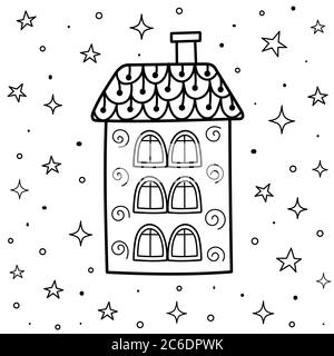 Magic coloring page with ornamental house in zentangle style Stock Vector