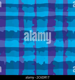 Vector minimalist plaid seamless pattern background. Organic watercolor brush stroke effect blue backdrop. Repeat gingham modern check style. All over Stock Vector