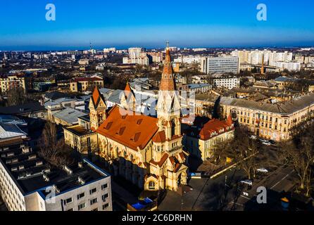 Panoramic photo of St. Paul’s Lutheran Church in Odessa Ukraine Stock Photo