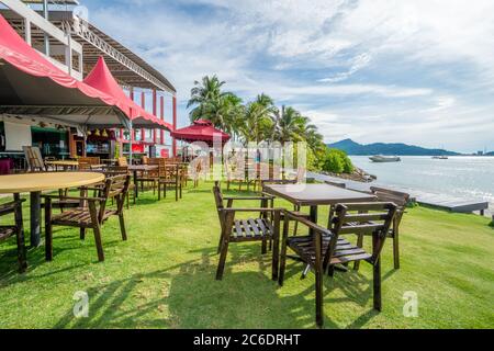 Perak, Malaysia - July 7, 2020 : Beach and landscape view of Lumut Beach in Malaysia. Holidays Concept Stock Photo