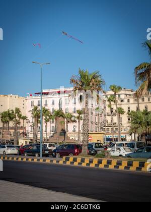 Street scene in Alexandria Egypt with some cars at the corniche Stock Photo