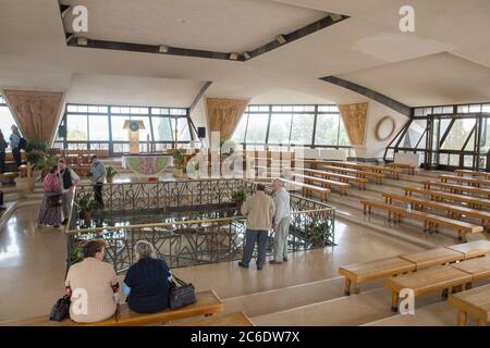 Israel, Sea of Galilee, Interior of the Capernaum Catholic Church built over the house of Saint Peter Stock Photo