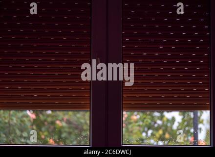 window room dark blinds light, sun day Stock Photo
