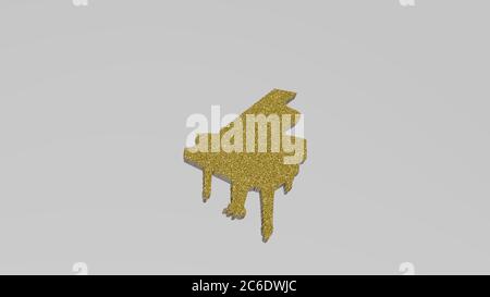 PIANO on the wall. 3D illustration of metallic sculpture over a white background with mild texture. music and black Stock Photo