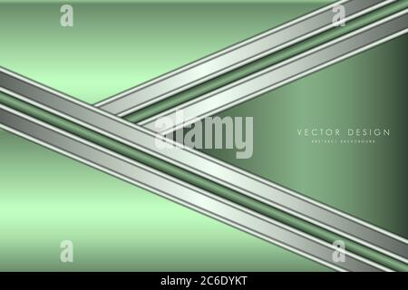 Metallic background.Luxury of green with silver glossy.Arrow shape elegant metal modern design. Stock Vector