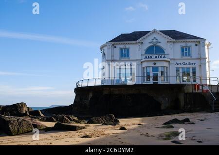 Portrush Arcadia beach cafe and art gallery viewed from the Arcadia beach in Portrush, County Antrim, Northern Ireland Stock Photo