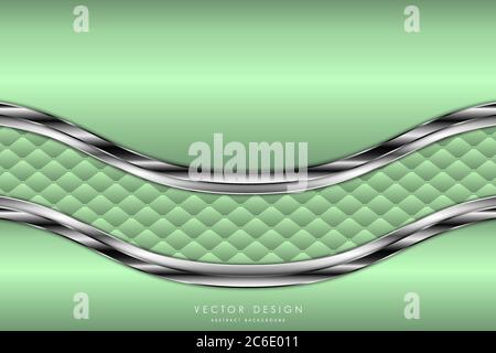 Metallic background. Luxury of green and silver metal with upholstery modern design. Elegant for wedding, invitation or greeting card. Stock Vector